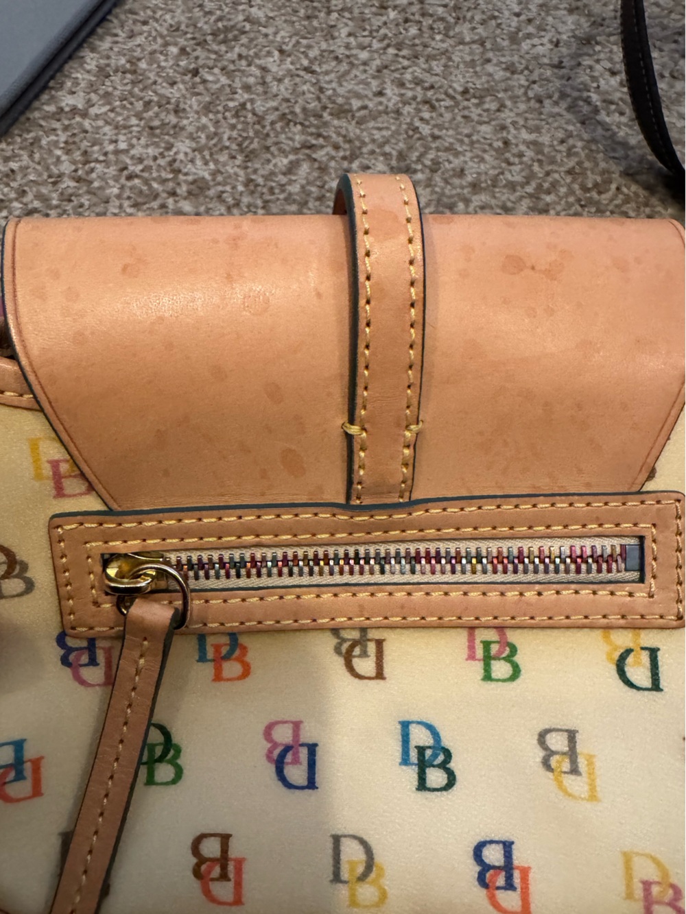 Dooney & Bourke Multicolor DB Logo Crossbody with Tan Trim *SEE ALL PHOTOS** - Picture 10 of 10